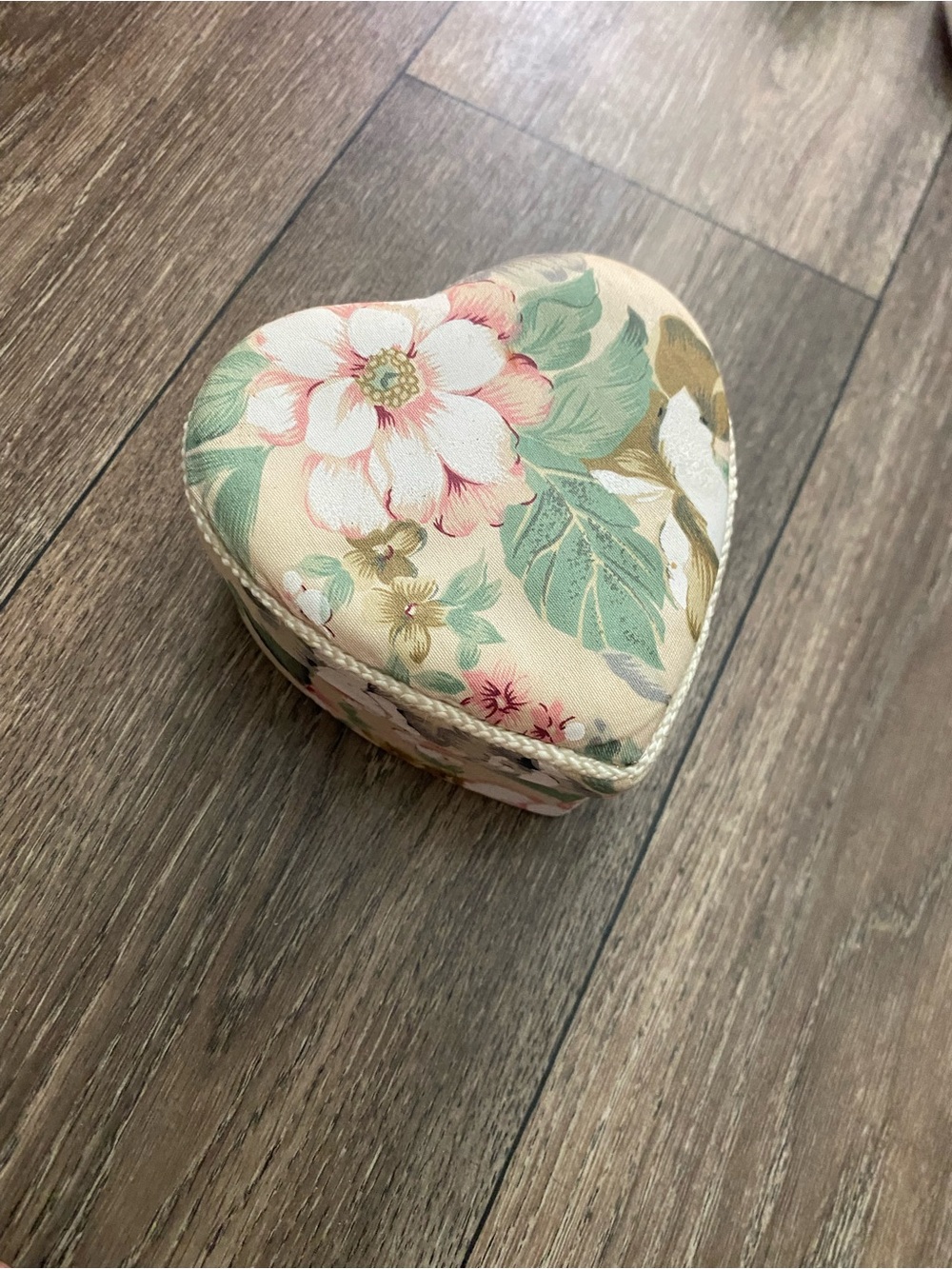 Vintage 1980s Heart Shaped Fabric Trinket Box
